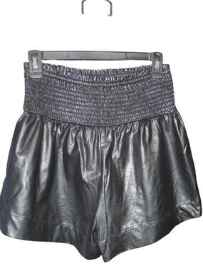 Black Faux Leather Smocked Waist Shorts
